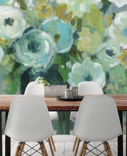 Green Flowers in a Vase Wall Mural