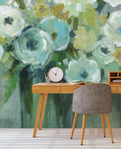 Green Flowers in a Vase Wall Mural