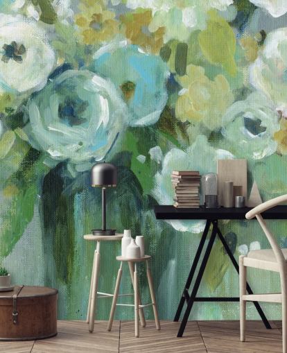 Décoration murale fleurs vertes dans un vase