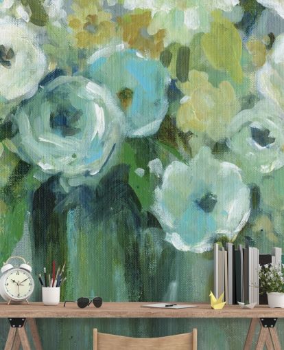 Green Flowers in a Vase Wall Mural
