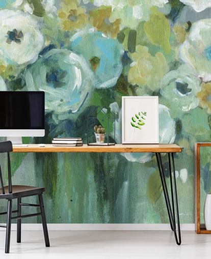 Green Flowers in a Vase Wall Mural
