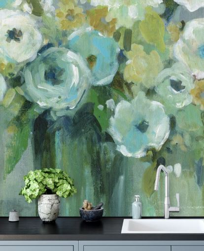 Green Flowers in a Vase Wall Mural