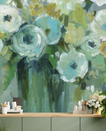 Decorazione murale con fiori verdi in un vaso Decorazione murale con fiori verdi in un vaso