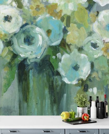 Grüne Blumen in einer Vase Fototapete