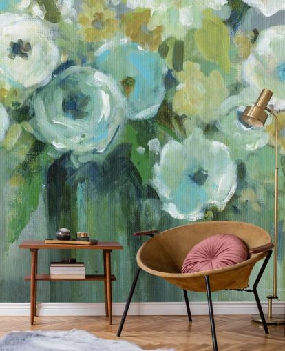 Green Flowers in a Vase Wall Mural
