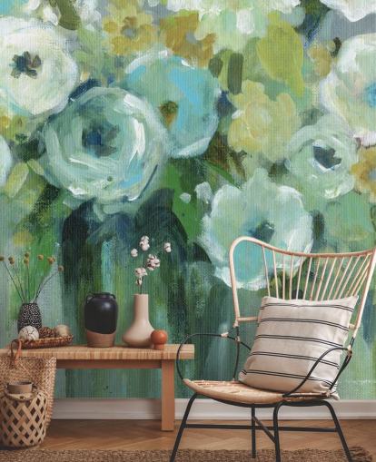 Grüne Blumen in einer Vase Fototapete