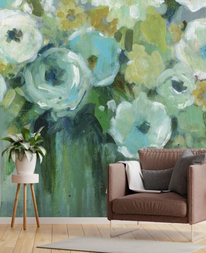 Green Flowers in a Vase Wall Mural
