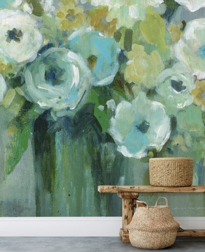 Green Flowers in a Vase Wall Mural
