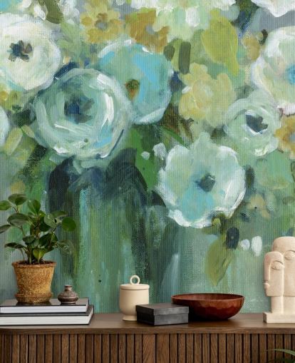 Green Flowers in a Vase Wall Mural