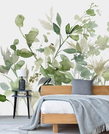 mural de papel de parede de jardim personalizável verde e branco chamado Garden Sage de Carol Robinson para quartos ou salões