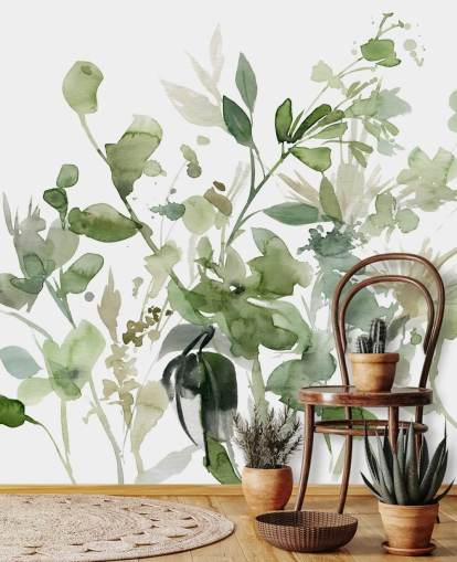 papier peint mural de jardin personnalisable vert et blanc appelé Garden Sage par Carol Robinson pour les chambres ou les salons