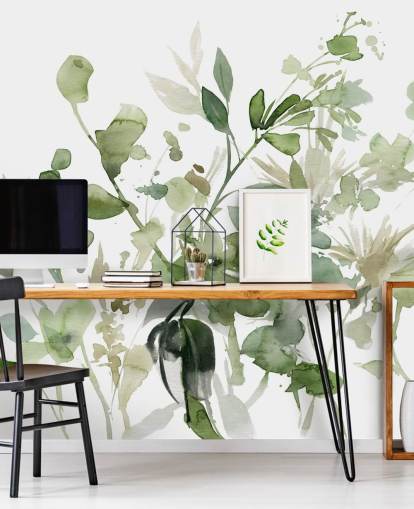 mural de papel de parede de jardim personalizável verde e branco chamado Garden Sage de Carol Robinson para quartos ou salões