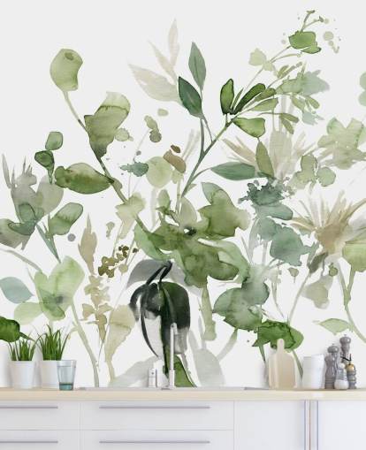 grön och vit anpassningsbar trädgårdstapetväggmålning kallad Garden Sage av Carol Robinson för sovrum eller lounger grön och vit anpassningsbar trädgårdstapetväggmålning kallad Garden Sage av Carol Robinson för sovrum eller lounger