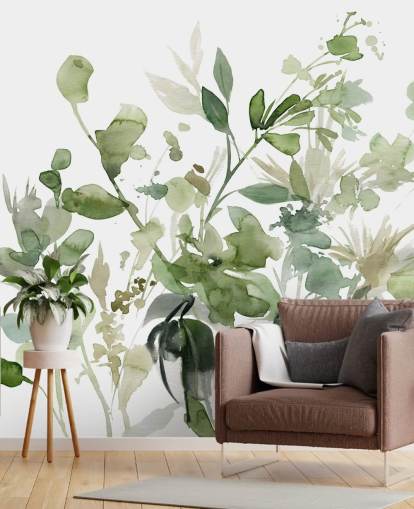 mural de papel de parede de jardim personalizável verde e branco chamado Garden Sage de Carol Robinson para quartos ou salões
