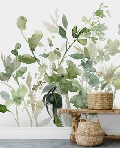 carta da parati da giardino personalizzabile verde e bianca chiamata Garden Sage di Carol Robinson per camere da letto o salotti