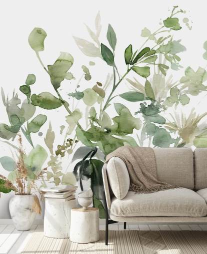 Grün-weiße, individuell gestaltbare Gartentapete namens Garden Sage von Carol Robinson für Schlafzimmer oder Lounges