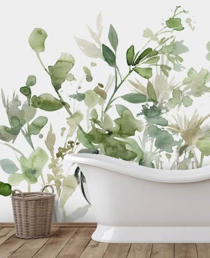 Grün-weiße, individuell gestaltbare Gartentapete namens Garden Sage von Carol Robinson für Schlafzimmer oder Lounges