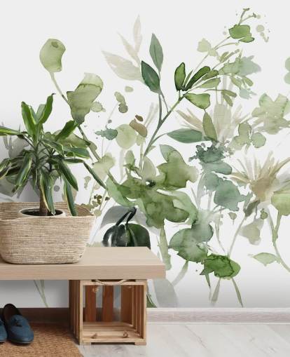 groen-witte aanpasbare tuinbehangmuurschildering genaamd Garden Sage van Carol Robinson voor slaapkamers of lounges groen-witte aanpasbare tuinbehangmuurschildering genaamd Garden Sage van Carol Robinson voor slaapkamers of lounges