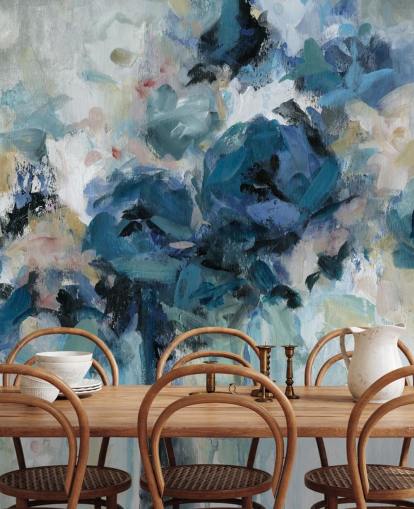 navy blue customisable floral wallpaper mural called Midnight Splash by Carol Robinson for bedroom