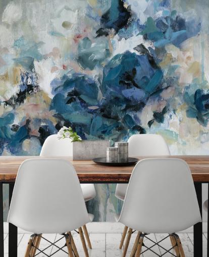 navy blue customisable floral wallpaper mural called Midnight Splash by Carol Robinson for bedroom