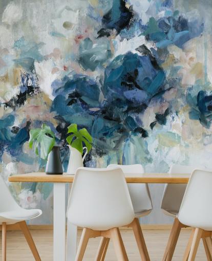 navy blue customisable floral wallpaper mural called Midnight Splash by Carol Robinson for bedroom