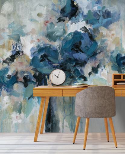 mural de papel de parede floral personalizável em azul marinho chamado Midnight Splash de Carol Robinson para quarto