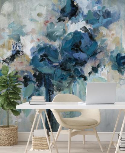 navy blue customizable floral wallpaper mural called Midnight Splash by Carol Robinson for bedroom