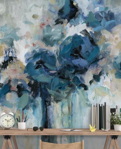 navy blue customizable floral wallpaper mural called Midnight Splash by Carol Robinson for bedroom