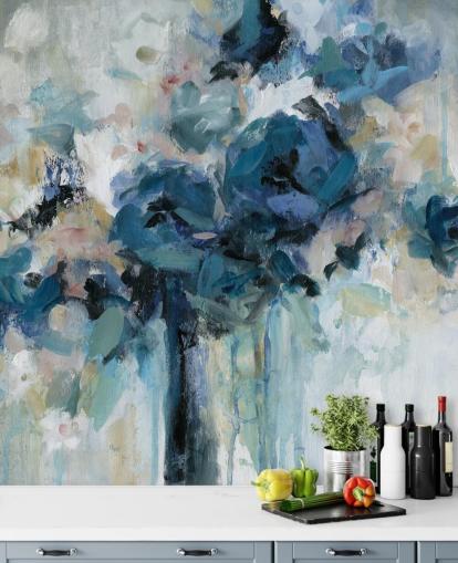 papier peint floral personnalisable bleu marine appelé Midnight Splash par Carol Robinson pour chambre à coucher