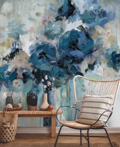 papier peint floral personnalisable bleu marine appelé Midnight Splash par Carol Robinson pour chambre à coucher