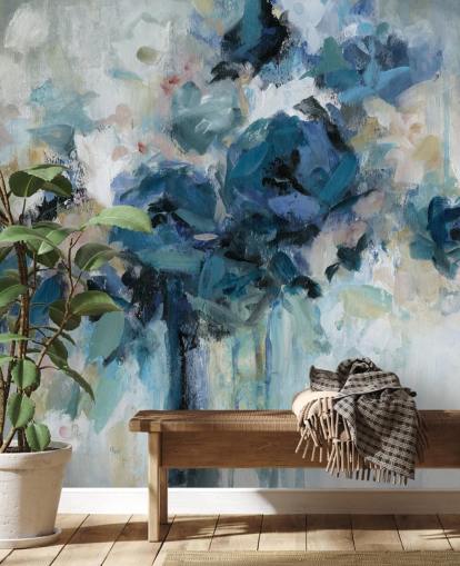 mural de papel de parede floral personalizável em azul marinho chamado Midnight Splash de Carol Robinson para quarto mural de papel de parede floral personalizável em azul marinho chamado Midnight Splash de Carol Robinson para quarto