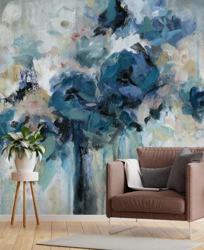 mural de papel de parede floral personalizável em azul marinho chamado Midnight Splash de Carol Robinson para quarto
