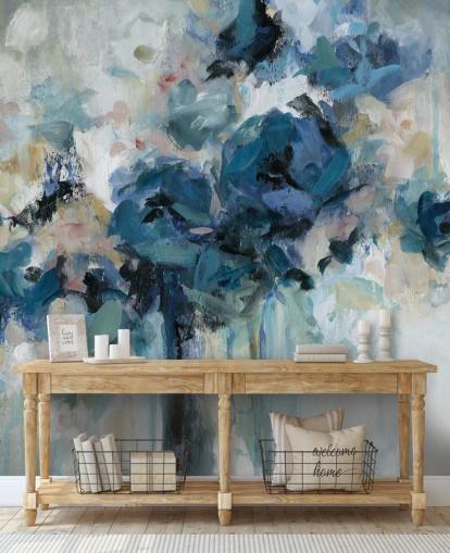 navy blue customisable floral wallpaper mural called Midnight Splash by Carol Robinson for bedroom