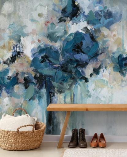 navy blue customisable floral wallpaper mural called Midnight Splash by Carol Robinson for bedroom