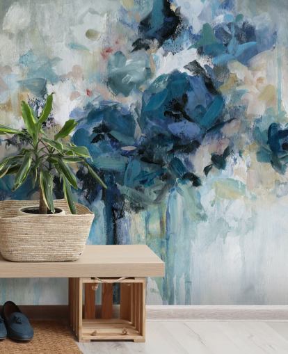 marineblått tilpassbart blomstertapet veggmaleri kalt Midnight Splash av Carol Robinson for soverom