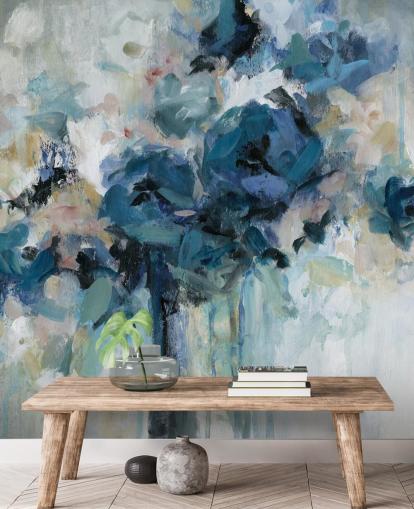 navy blue customisable floral wallpaper mural called Midnight Splash by Carol Robinson for bedroom