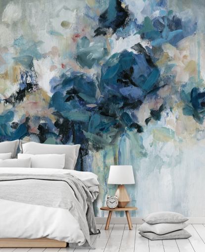 mural de papel de parede floral personalizável em azul marinho chamado Midnight Splash de Carol Robinson para quarto mural de papel de parede floral personalizável em azul marinho chamado Midnight Splash de Carol Robinson para quarto