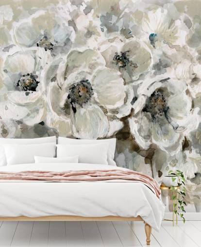 mural de papel pintado floral personalizable gris llamado Neutral Bouquet de Carol Robinson para dormitorios mural de papel pintado floral personalizable gris llamado Neutral Bouquet de Carol Robinson para dormitorios