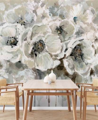 grijze aanpasbare bloemenbehangmuurschildering genaamd Neutral Bouquet van Carol Robinson voor slaapkamers