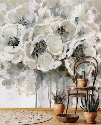 grå anpassningsbar blommig tapetväggmålning kallad Neutral Bouquet av Carol Robinson för sovrum grå anpassningsbar blommig tapetväggmålning kallad Neutral Bouquet av Carol Robinson för sovrum