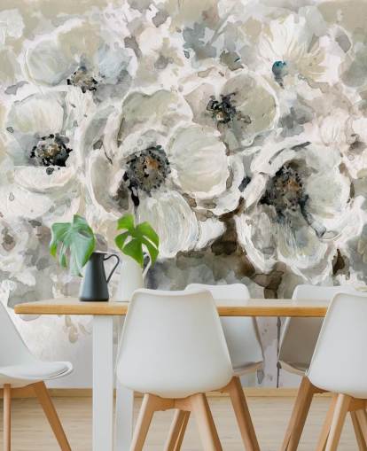 gray customizable floral wallpaper mural called Neutral Bouquet by Carol Robinson for bedrooms