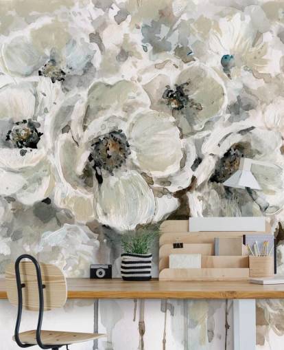 grijze aanpasbare bloemenbehangmuurschildering genaamd Neutral Bouquet van Carol Robinson voor slaapkamers grijze aanpasbare bloemenbehangmuurschildering genaamd Neutral Bouquet van Carol Robinson voor slaapkamers