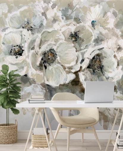 gray customizable floral wallpaper mural called Neutral Bouquet by Carol Robinson for bedrooms