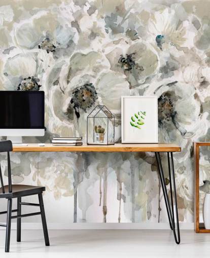 gray customizable floral wallpaper mural called Neutral Bouquet by Carol Robinson for bedrooms