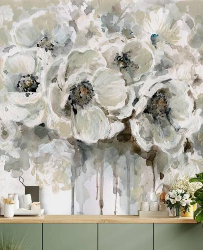 grey customisable floral wallpaper mural called Neutral Bouquet by Carol Robinson for bedrooms