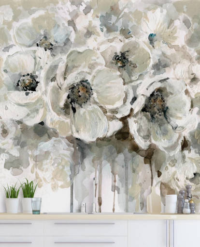 gray customizable floral wallpaper mural called Neutral Bouquet by Carol Robinson for bedrooms