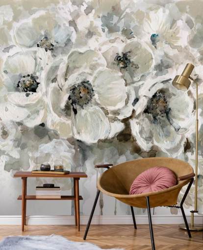 mural de papel de parede floral personalizável cinza chamado Neutral Bouquet de Carol Robinson para quartos mural de papel de parede floral personalizável cinza chamado Neutral Bouquet de Carol Robinson para quartos