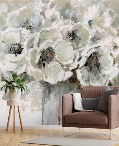 carta da parati murale floreale personalizzabile grigia chiamata Neutral Bouquet di Carol Robinson per camere da letto