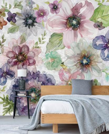 Paarse en roze bloemen behang Paarse en roze bloemen behang