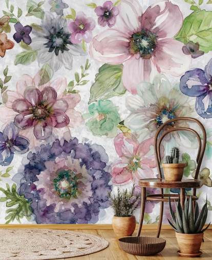 Carta da parati con fiori viola e rosa Carta da parati con fiori viola e rosa